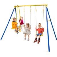 Costway Metal Swing Set Heavy Duty Gardens Playset with2 Swing Seats in Blue