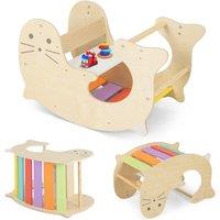 Costway 3-in-1 Climbing Toy Set Indoor Wooden Arch Climber & Rocking Horse