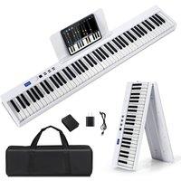 Costway 88 Keys Foldable Digital Piano Full size Semi Weighted Electronic Keysboard in White
