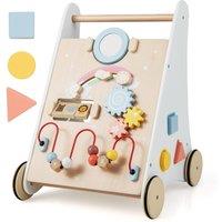 Costway Wooden Baby Walker Push & Pull Learning Activity Walker Sit-to-Stand Walking in White