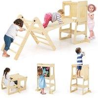 Costway Climbing Toy Set Folding Climber with Reversible Ramp & Step Stool in Natural