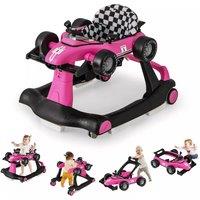 Costway 4-in-1 Baby Walker Foldable Activity Push Walker with Adjustable Height & Speed in Dark Pink