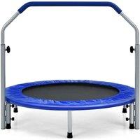 Costway Foldable Jumping Fitness Trampoline Exercise Rebounder W/ 4Level Adjustable Handle in Blue