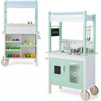 Costway 2-In-1 Double-sided Pretend Play Kitchen Grocery Store Playset w/ LED Light Bars in Green