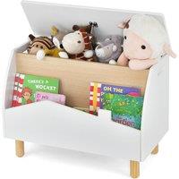 Costway Wooden Toy Box Toy Storage Organizer Chest Fliptop Lid Bookcase Display in White