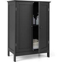 Costway Bathroom Floor Cabinet Wooden Freestanding Storage Cupboard with Adjustable Shelf Black