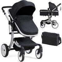 Costway 2 in 1 Baby Stroller Convertible Reversible Bassinet Pram with Rain Cover Foldable Aluminum Alloy Pushchair in Black