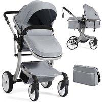Costway 2 in 1 Baby Stroller Convertible Reversible Bassinet Pram with Rain Cover Foldable Aluminum Alloy Pushchair in Grey