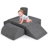 Costway 6-Piece Baby Climbing Blocks Indoor Soft Play Structure-Grey in Grey