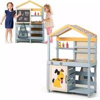 Costway 2 in 1 Wooden Mud Kitchen Outdoor Play Kitchen & Grocery Store in Black
