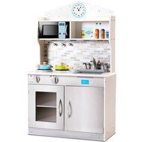 Costway Cooking Pretend Play Toy Kitchen Set Wooden Kitchen Playset in Silver