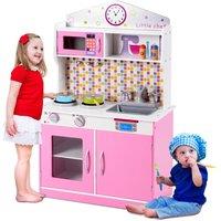 Costway Wooden Play Kitchen Role Play Pretend Set Toy Boys & Girls Gift in Pink