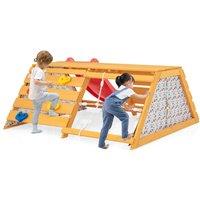 Gymax 5-in-1 Jungle Gym Wooden Indoor Playground With Slide & Climbing Wall in Natural