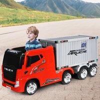 Gymax Ride On Truck Toy Container 12V Electric Ride On Car Remote Control in Red