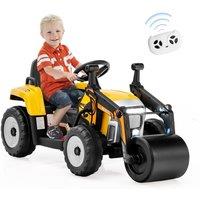 Gymax Ride on Road Roller 12V Battery Powered Toy Car With Remote Control in Yellow
