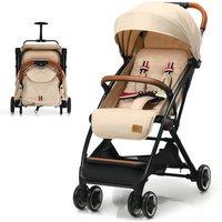 Gymax One-Hand Baby Stroller Folding Pushchair With Adjustable Backrest in Beige
