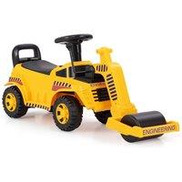 Gymax Ride on Road Roller Toy Push Car With Engine Sound in Yellow