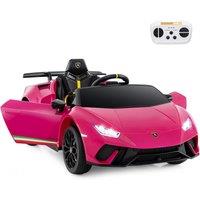 Gymax Ride on 12V Electric Car Lamborghini With Light Music & Remote Control in Pink