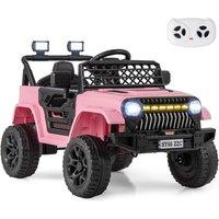 Gymax Ride on Toy Truck 12V Electric Car Lights With Music & Remote Control in Pink