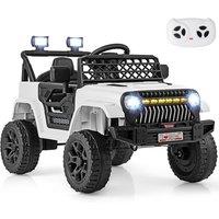 Gymax Ride on Toy Truck 12V Electric Car Lights With Music & Remote Control in White