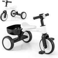 Gymax Balance Bike Convertible Tricycle With Removable Pedals & Basket in White