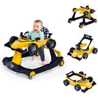 Gymax Folding Baby Walker Activity Center With Adjustable Height Light Music in Yellow