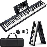 Gymax 88-Key Folding Digital Piano Electronic Keyboard Multifunctional Piano in Black