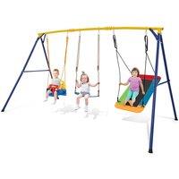 Gymax 3-in-1 Swing Set Metal A-Frame Stand Swing Playset Tree Swing Seat in Yellow