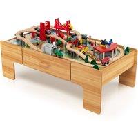 Gymax Activity Table 100PCS Train Set Table Reversible Tabletop Figures in Light Khaki