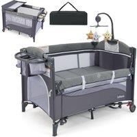 Gymax 6-in-1 Baby Travel Cot Folding Playpen With Changing Table Carry Bag in Dark Navy