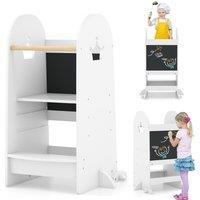 Gymax Children Stool Helper Kitchen Tower With Chalkboard Adjustable Height in White