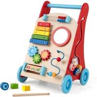 Gymax Wooden Baby Walker Push & Pull Learning Activity Walker With Toys in Khaki