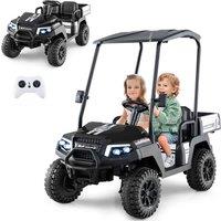 Gymax Toy Golf Cart 4WD 2 Seater Ride on Car With Sun Shade 24V 7AH in Black