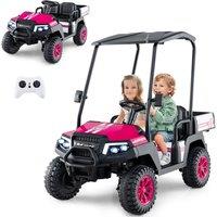 Gymax Toy Golf Cart 4WD 2 Seater Ride on Car With Sun Shade 24V 7AH in Rose