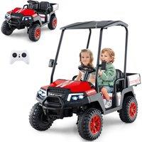 Gymax Toy Golf Cart 4WD 2 Seater Ride on Car With Sun Shade 24V 7AH in Red