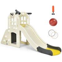 Gymax 6 in 1 Large Slide Climber Slide Set With Basketball Hoop Ring Toss in Cream