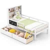 Gymax Single Size Bed Frame Platform Bed With Bookcase Headboard Blackboard in White
