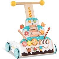 Gymax Wooden Baby Walker Height Adjustable Push Walker With Activity Center in White