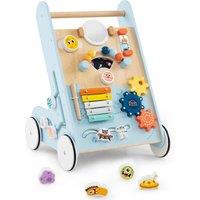 Gymax Wooden Walker Push & Pull Toy Learning Activity Center For 1+ in Light Blue