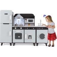 Costway Modular Kitchen Playset Corner Chef Pretend Kitchen Toy in Brown