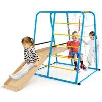 Costway 6-in-1 Indoor Jungle Gym Metal Montessori Climber Playset w/Slide