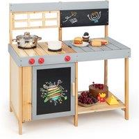 Gymax Wooden Kitchen Outdoor Mud Kitchen Pretend Play Kitchen Set in Grey