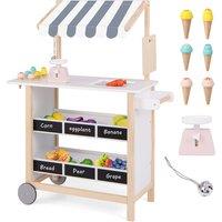 Costway Pretend Play Ice Cream Cart Wooden Grocery Store Supermarket Toy in White