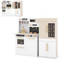 Costway Wooden Kitchen 2-Piece Modular Pretend Play Kitchen w/Light in White