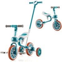 Gymax 4 in 1 Tricycle for 2-4 Years Old Balance Bike Adjustable Push Handle in Teal