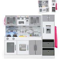 Costway Kitchen Playset 2-Piece Modular Wooden Play Kitchen in Grey