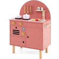 Costway Pretend Play Kitchen Wooden Kitchen Playset with Stoves in Pink