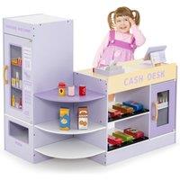 Costway Pretend Grocery Store Wooden Supermarket Playset 13pcs accessories in Purple