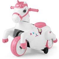 Costway 12V Unicorn Ride on Toy Ride on Pony Motorcycle with Training in Pink