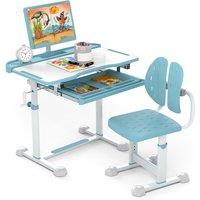 Costway Kid' s Study Desk & Chair Set Height-Adjustable Children Study Desk in Blue
